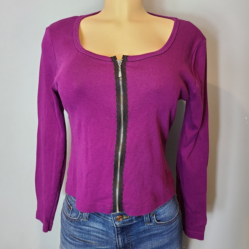Harley Davidson Vintage Y2K Baby Tee Top Women Medium Purple Zip Front Lace